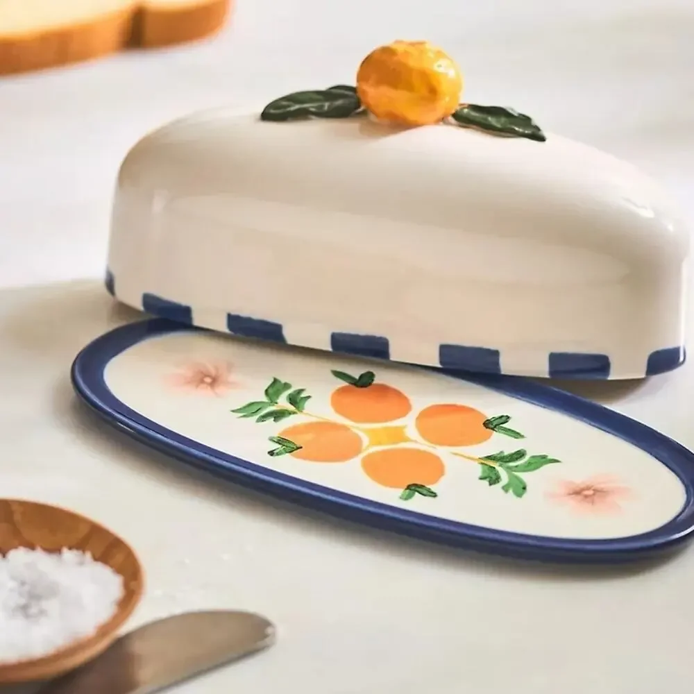 Anthropologie Valencia Citrus Stoneware Butter Dish NEW